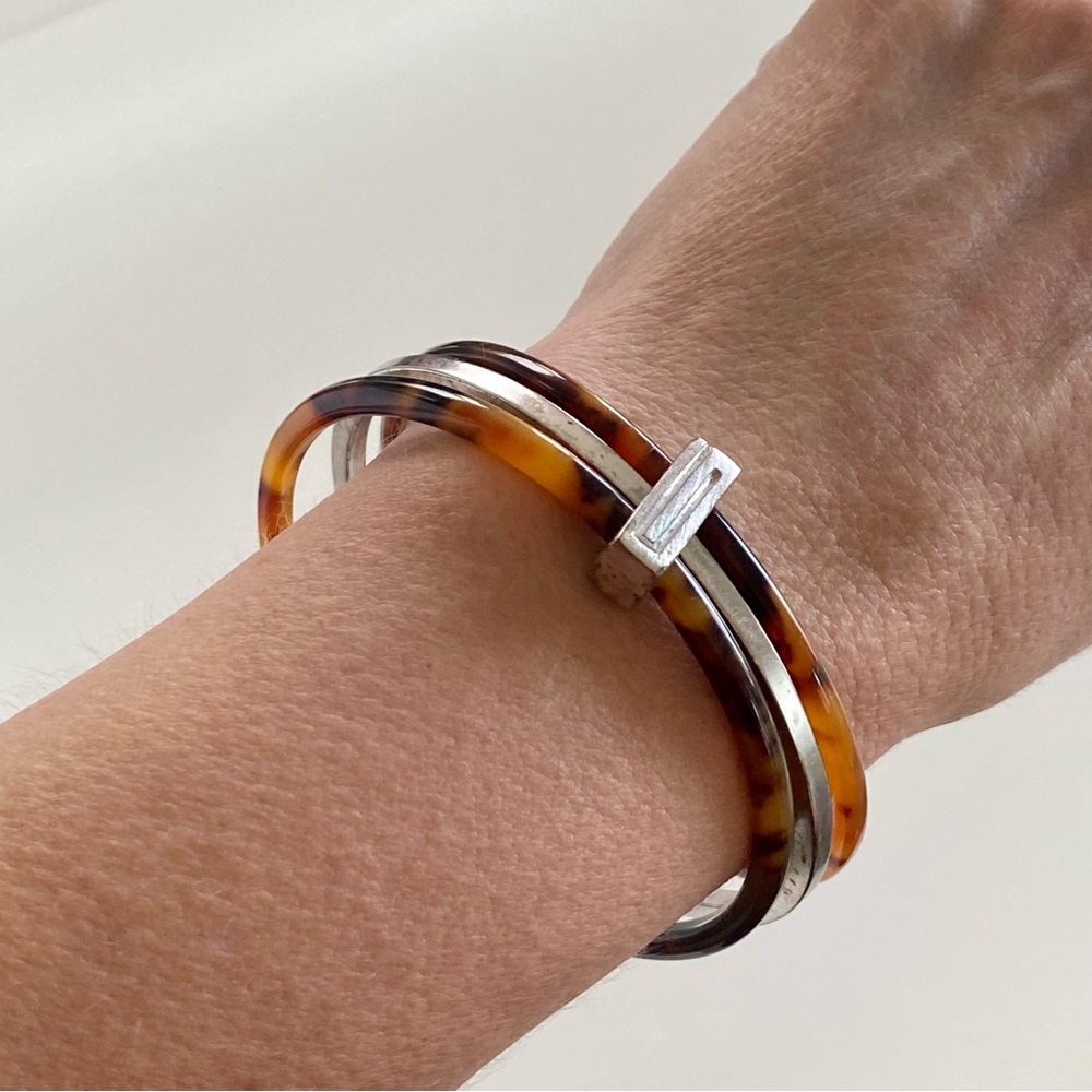 Vintage Givenchy Matte Silver & Tortoise Bangle Stack